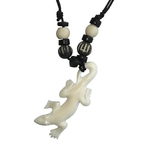 Bonekette Knochen Amulett Anhänger Kette Gecko