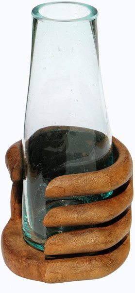 Hand-Vase Ø Glas 11 cm auf Wurzelholz