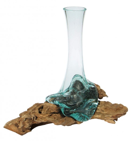 Glas-Vase auf Wurzelholz 25 - 30 cm B-WARE
