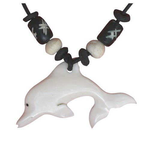 Bonekette Amulett Anhänger Kette Dephin Fisch Delfin
