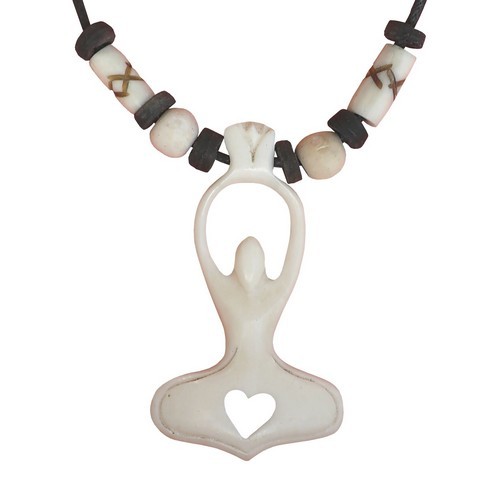 Bonekette Knochen Amulett Carving Anhänger Kette Yoga Herz