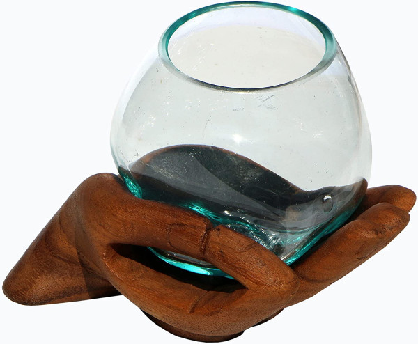 Hand-Schale Ø Glas 12-13 cm auf Wurzelholz