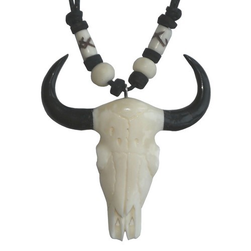 Bonekette Knochen Amulett Anhänger Kette Hörner Büffelschädel