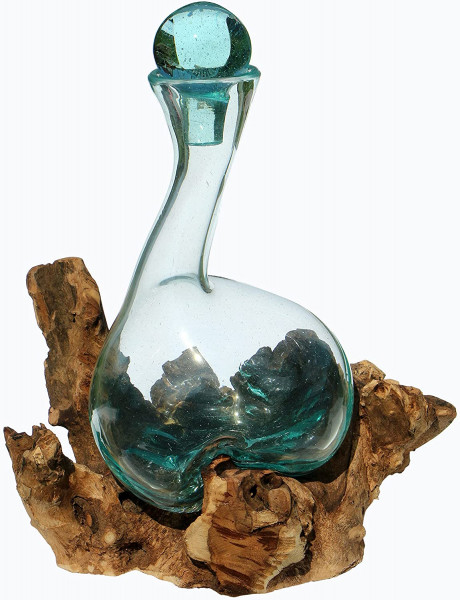 Glas-Karaffe 35 - 38 cm hoch auf Wurzelholz