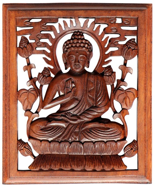 Relief Wand Wandschmuck Dekoration Holz Bali Buddha Meditation Rahmen Handarbeit Feng Shui Balibarang Shop