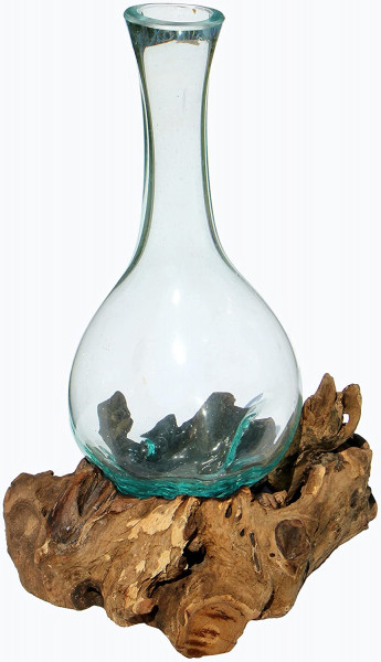 Glas-Karaffe 33-36 cm hoch auf Wurzelholz